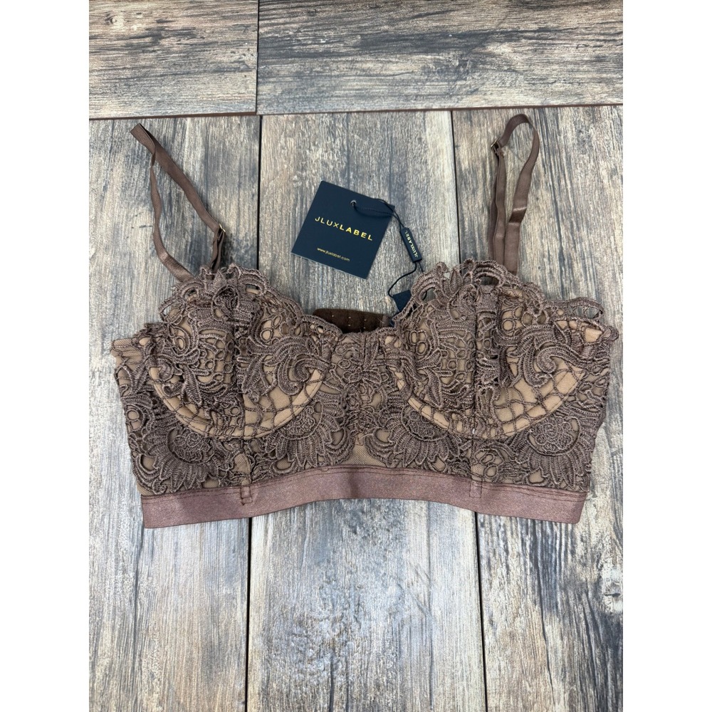 JLUXLABEL Chocolate Brown Lace Bustier Top TJL10285EL Small NWT